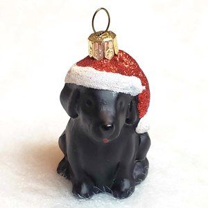 Impuls Mouth-blown & Hand-painted Glass Black Dog Santa Hat Christmas Ornament